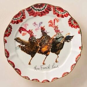Anthropologie Inslee Fariss 12 Days Of Christmas Dessert Plate French Hens New